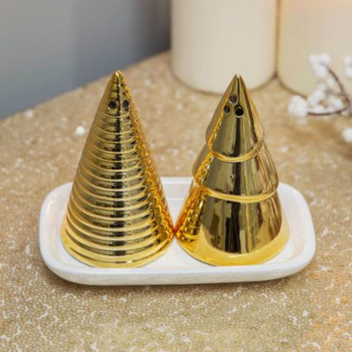 Picture of WHITE & GOLD CHRISTMAS TREE SALT & PEPPER